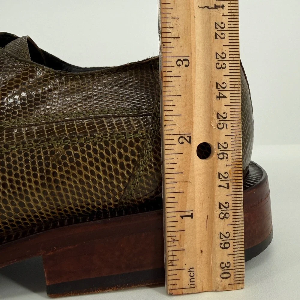David Eden Green Exotic Lizard Crocodile Leather Dress Shoes Mens 8.5 Square Toe